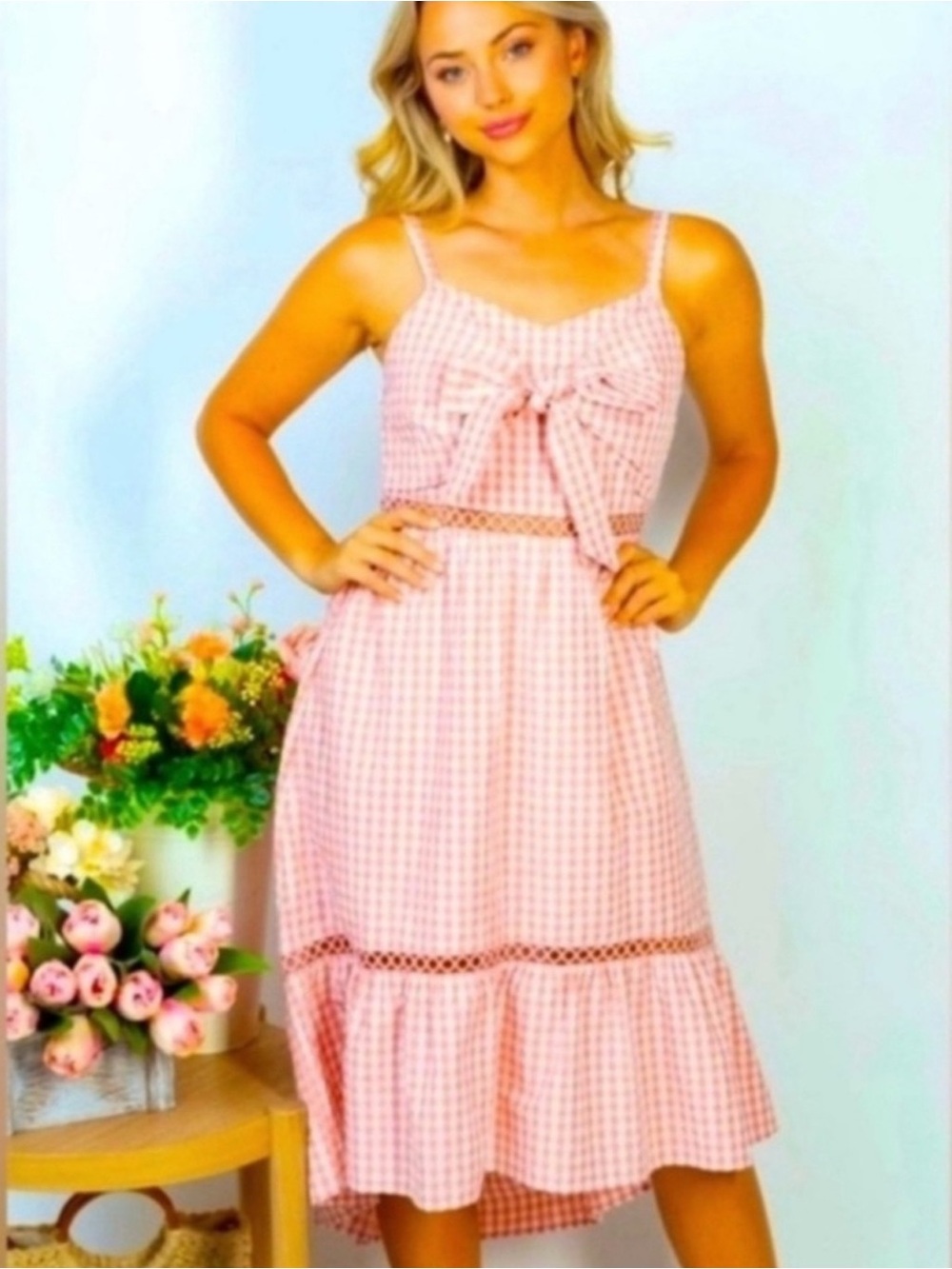 White Birch Pink Gingham Dress